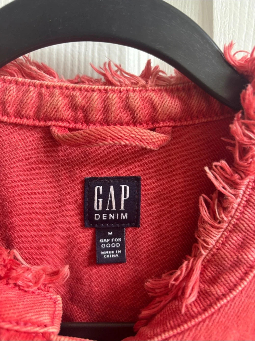 GAP Coral-Red Cropped Denim Jacket